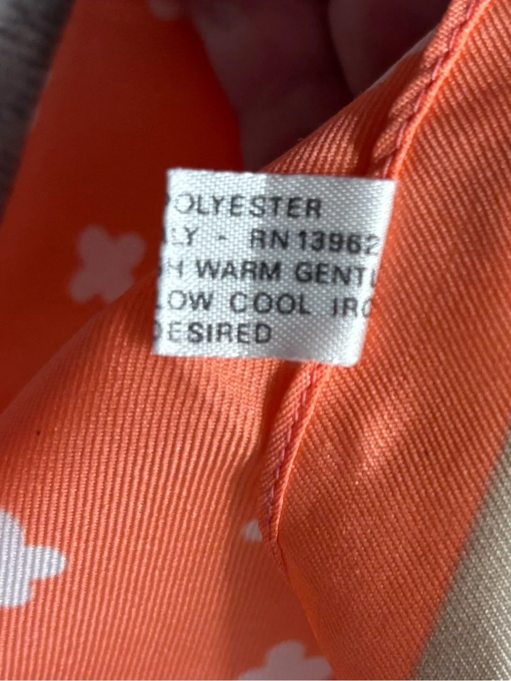 VINTAGE Orange & Tan Square Scarf, Italy, clover motif, est 70s, 80s, 90s